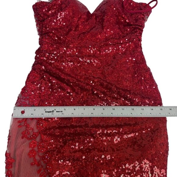 Rachel Allan Red Sequin Floor Length Gown Lace-up Back Dress Size 00 NWT 70517 - Picture 14 of 16